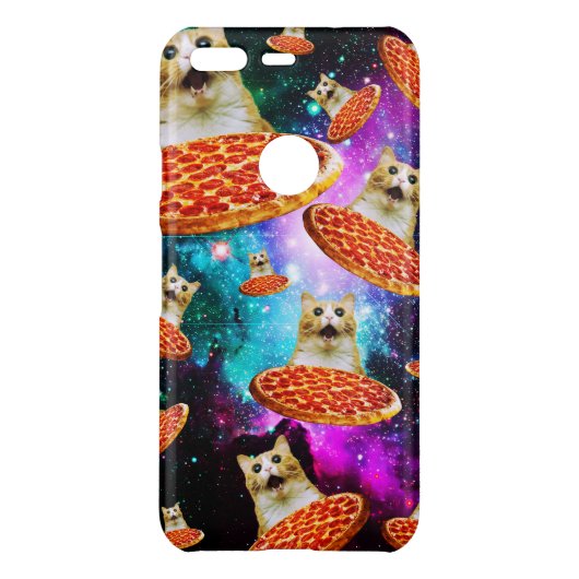 Funny space pizza cat uncommon google pixel case (Back)