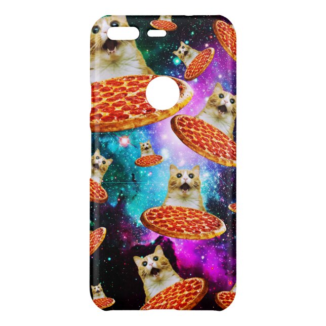 Funny space pizza cat uncommon google pixel case (Back)