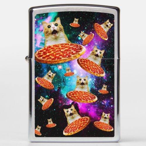 Funny space pizza cat zippo lighter