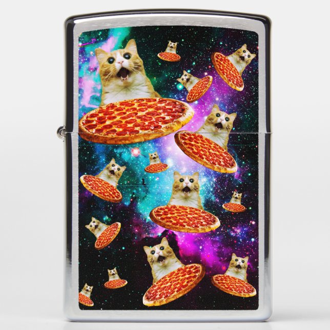 Funny space pizza cat zippo lighter (Front)