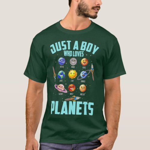 Funny Space Sun Planet Stars Just A Boy Who Loves  T_Shirt