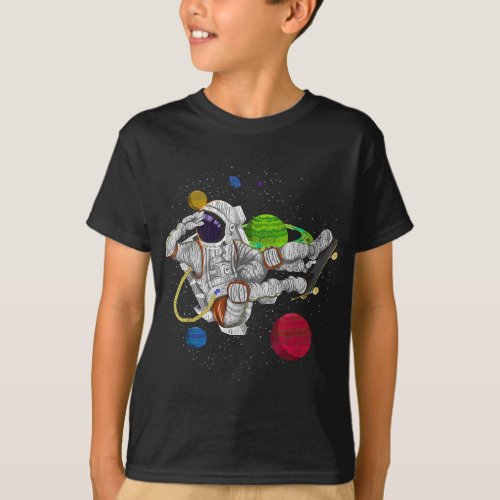 Funny Space Travel Planets Skateboarding Kids Astr T_Shirt