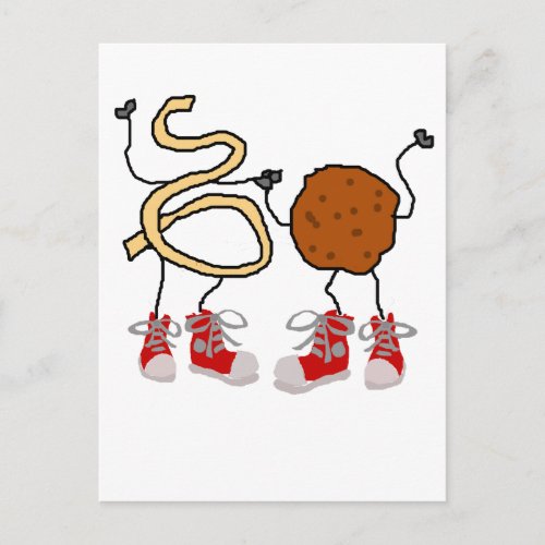 Funny Spaghetti and Meatballs Cartoon Postcard