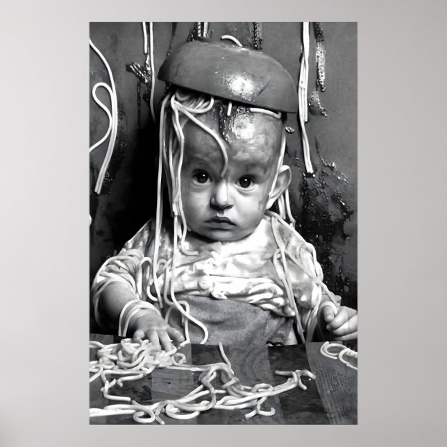 Funny Spaghetti Baby Art Print, Pasta Kitchen Poster (Front)