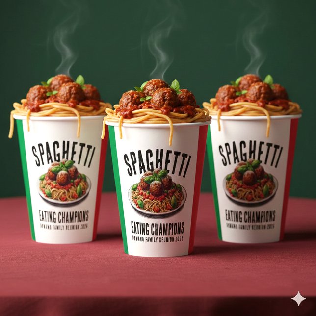 Funny Spaghetti Eating Champion Family Reunion Paper Cups (Funny Spaghetti Eating Champions Italian Family Reunion Paper Cups Cover Photo)