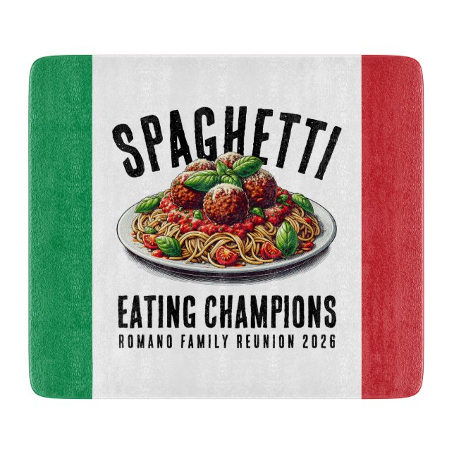 Funny Spaghetti Eating Champions Family Reunion Cutting Board (Front)