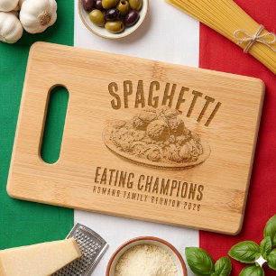Funny Spaghetti Eating Champions Family Reunion Engraved Cutting Board
