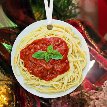 Funny Spaghetti Gag Gift Food Christmas Metal Ornament by FeelingLikeChristmas at Zazzle