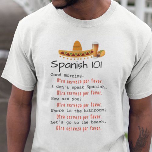 Funny Spanish 101 Language Lesson Beach Beer T_Shirt
