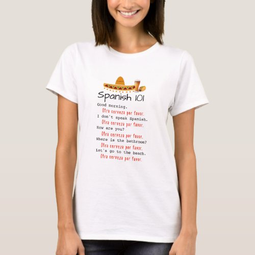 Funny Spanish 101 Language Lesson Beach Beer T_Shirt