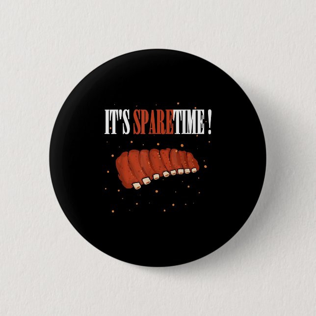 Funny Sparetime Grilling Meat Smoking Bbq Sparerib Button (Front)