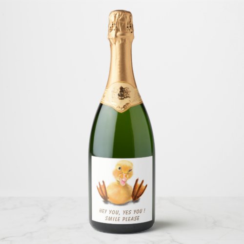 Funny Sparkling Wine or Wine Label Playful Duck _ 