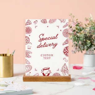 Funny special delivery pizza baby shower acrylic sign