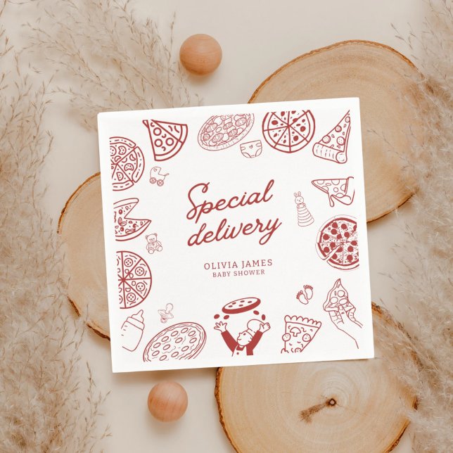 Funny special delivery pizza baby shower napkins (Creator Uploaded)