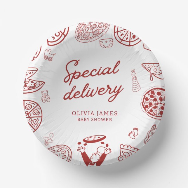 Funny special delivery pizza baby shower paper bowls (Front)