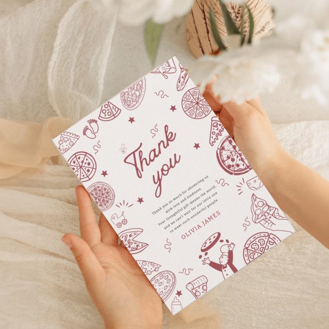 Funny special delivery pizza baby shower thank you card (Creator Uploaded)