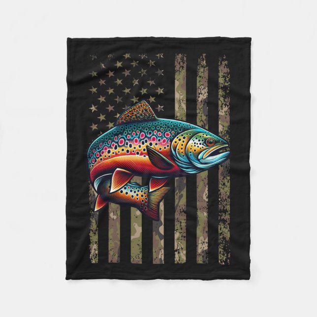 Funny Speckled Brook Trout American Flag Fishing M Fleece Blanket (Front)