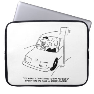 Funny Speed Camera Cartoon Shows Man Driving Laptop Sleeve