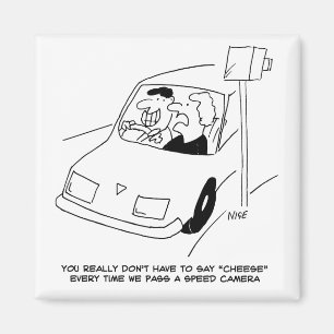 Funny Speed Camera Cartoon Shows Man Driving Magnet