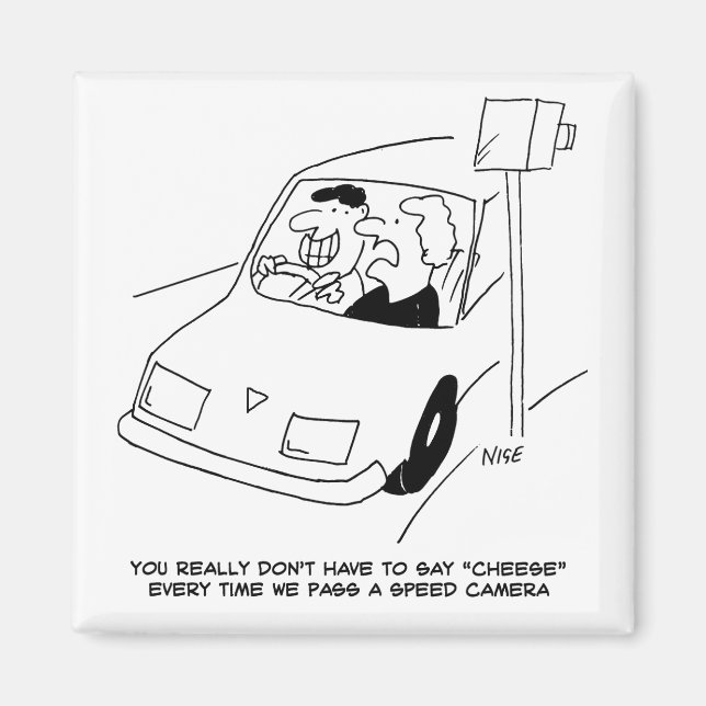 Funny Speed Camera Cartoon Shows Man Driving Magnet (Front)