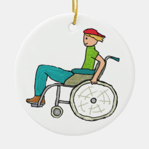 Funny Speedy Wheelchair User Ceramic Ornament
