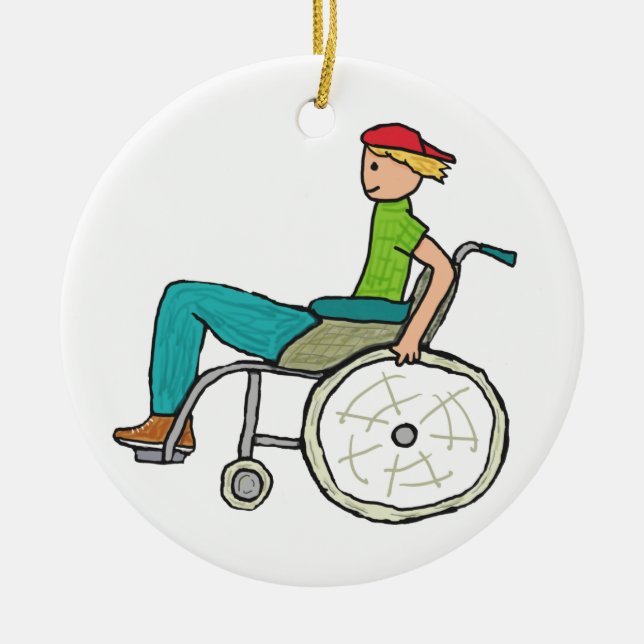 Funny Speedy Wheelchair User Ceramic Ornament (Front)