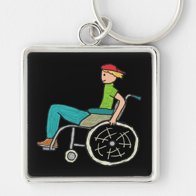 Funny Speedy Wheelchair User Keychain (Front)