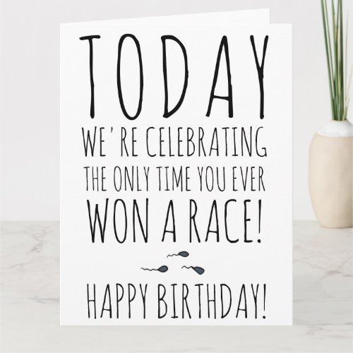 Funny sperm race quote typography happy birthday card