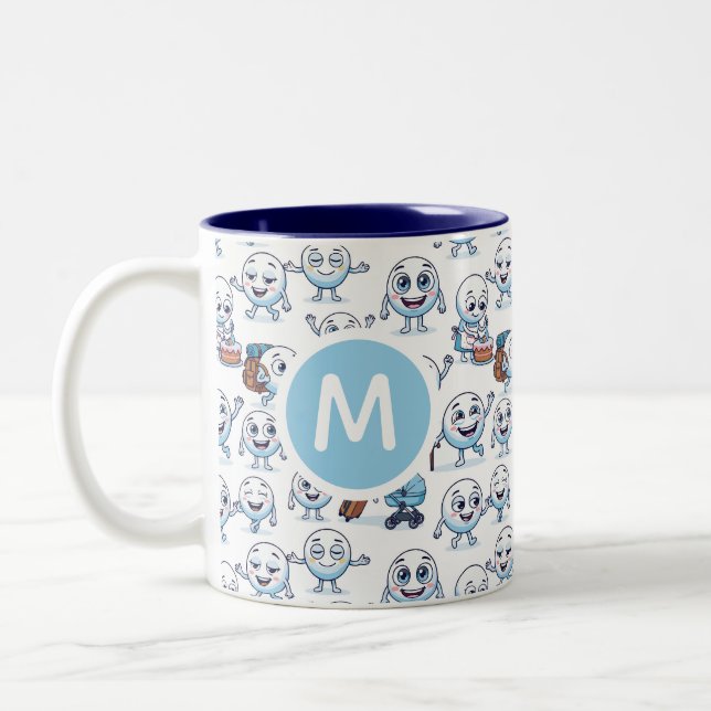 Funny Spherical Characters Life Roles Seamless Pat Two-Tone Coffee Mug (Left)