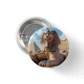 Funny Sphinx Statue Reading Ancient Book in Egypt  Button