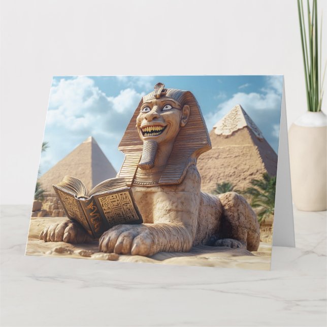 Funny Sphinx Statue Reading Ancient Book in Egypt  Card (Front)