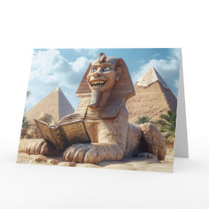 Funny Sphinx Statue Reading Ancient Book in Egypt  Card