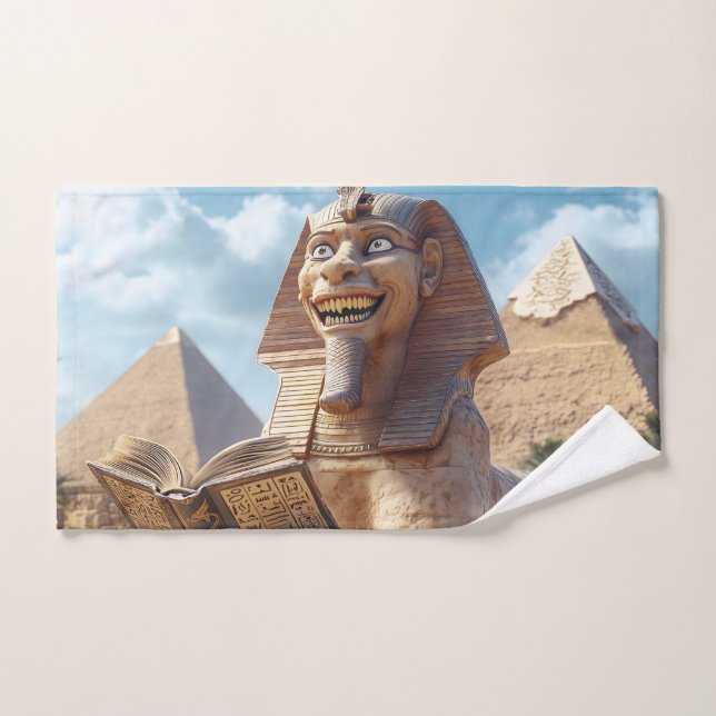 Funny Sphinx Statue Reading Ancient Book in Egypt  Hand Towel (Hand Towel)