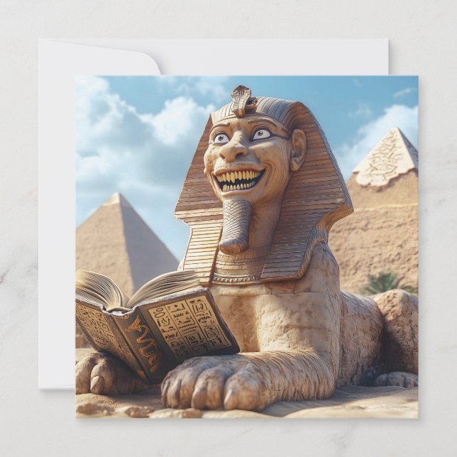 Funny Sphinx Statue Reading Ancient Book in Egypt  Holiday Card (Front)