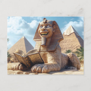 Funny Sphinx Statue Reading Ancient Book in Egypt  Holiday Postcard