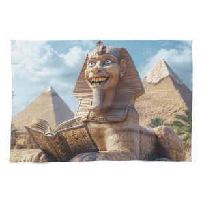 Funny Sphinx Statue Reading Ancient Book in Egypt  Kitchen Towel