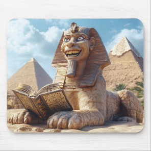 Funny Sphinx Statue Reading Ancient Book in Egypt  Mouse Pad