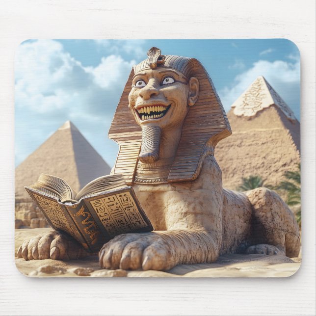 Funny Sphinx Statue Reading Ancient Book in Egypt  Mouse Pad (Front)