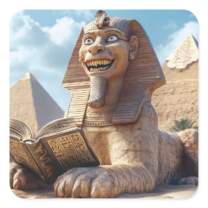 Funny Sphinx Statue Reading Ancient Book in Egypt  Square Sticker