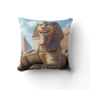 Funny Sphinx Statue Reading Ancient Book in Egypt  Throw Pillow