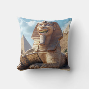 Funny Sphinx Statue Reading Ancient Book in Egypt Throw Pillow