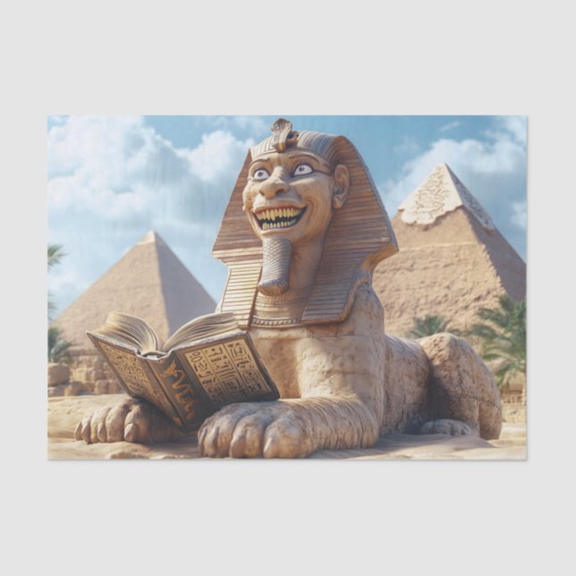 Funny Sphinx Statue Reading Ancient Book in Egypt  Tissue Paper (Front)