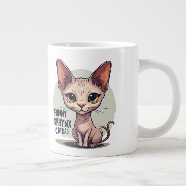 Funny Sphynx Cat Dad Cartoon Art Giant Coffee Mug (Right)