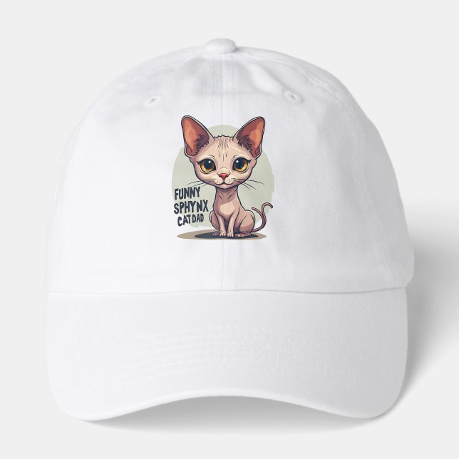 Funny Sphynx Cat Dad Cartoon Art Hat (Front)