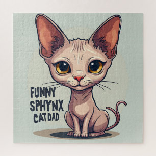 Funny Sphynx Cat Dad Cartoon Art Jigsaw Puzzle