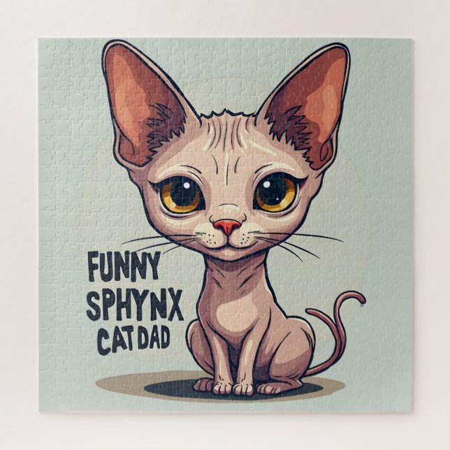Funny Sphynx Cat Dad Cartoon Art Jigsaw Puzzle (Vertical)