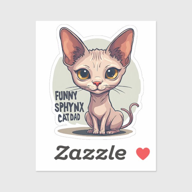 Funny Sphynx Cat Dad Cartoon Art Sticker (Sheet)
