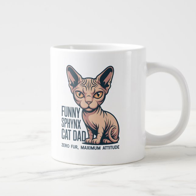 Funny Sphynx Cat Dad Illustration Giant Coffee Mug (Right)