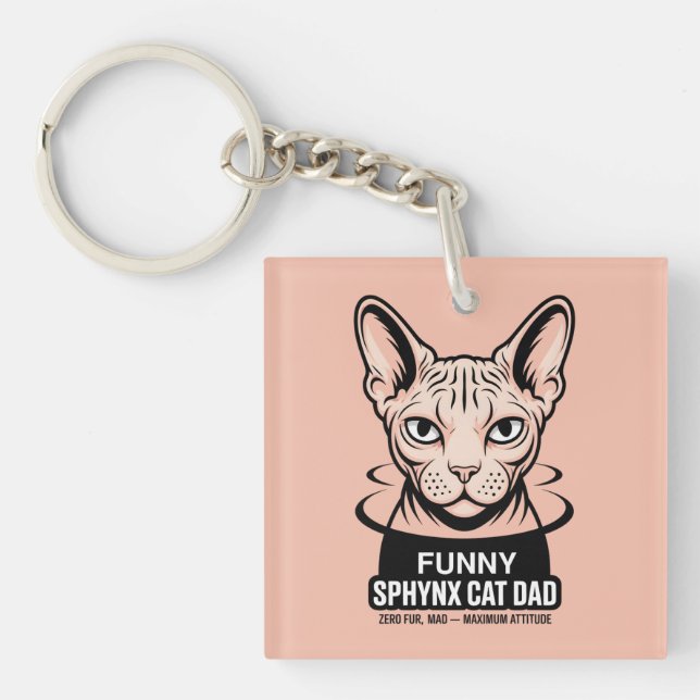 Funny Sphynx Cat Dad Vector Art Keychain (Front)