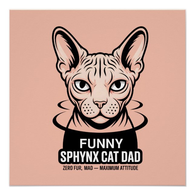 Funny Sphynx Cat Dad Vector Art Poster (Front)